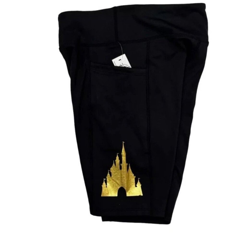 Disney Parks Black Biker Shorts with Gold Castle Size Small- NWOT